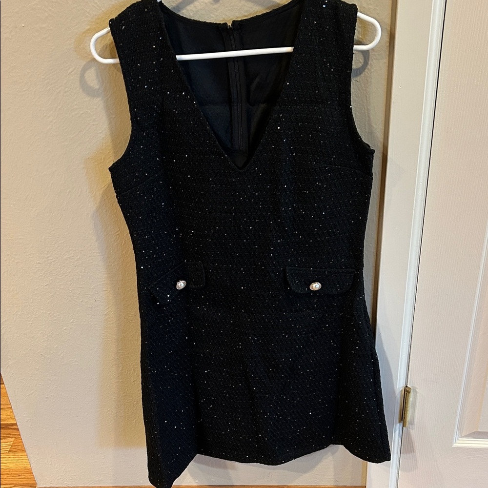 Tweed Black Sleeveless Dress with Sparkle Detail Medium
